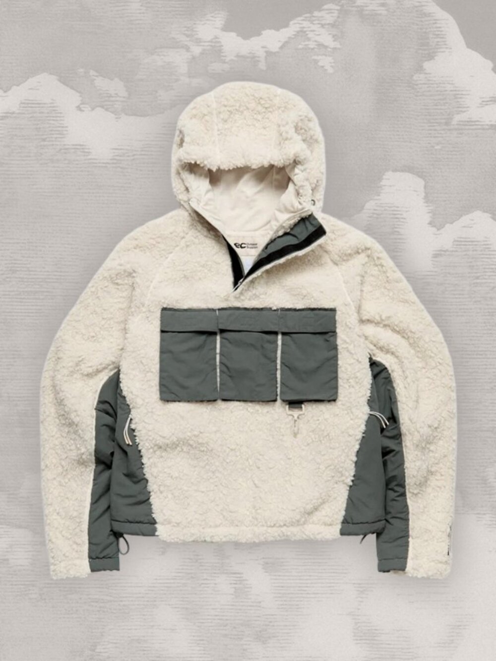RCOS Reese Cooper Outdoor Supply Hooded Anorak Sherpa Jacket Cream Green Medium